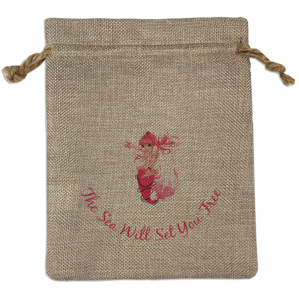 Custom Mermaid Medium Burlap Gift Bag - Front