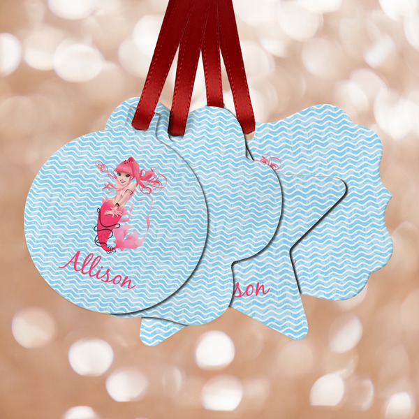 Custom Mermaid Metal Ornaments - Double Sided w/ Name or Text