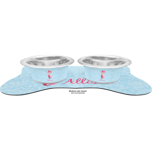 Mermaid Metal Pet Bowls - On Dog Bone Shaped Mat