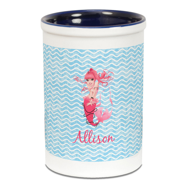 Custom Mermaid Ceramic Pencil Holders - Blue