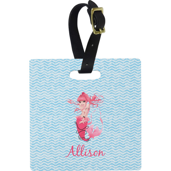 Custom Mermaid Plastic Luggage Tag - Square w/ Name or Text