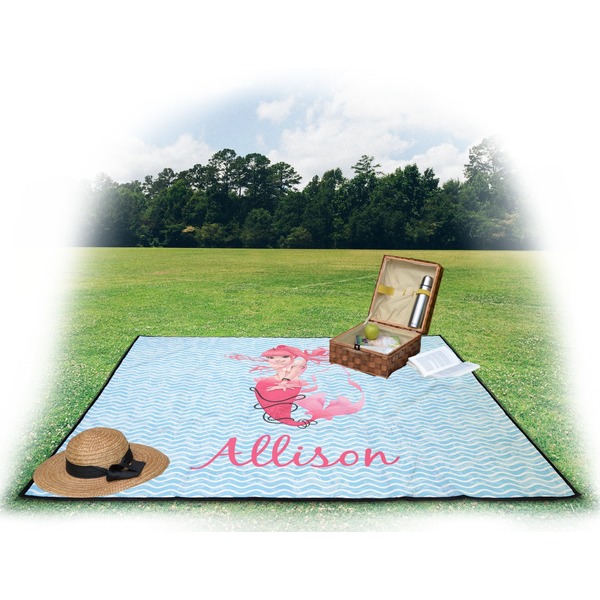Mermaid Picnic Blanket - with Basket Hat and Book - in Use
