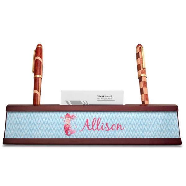 Mermaid Red Mahogany Nameplates with Business Card Holder - Straight