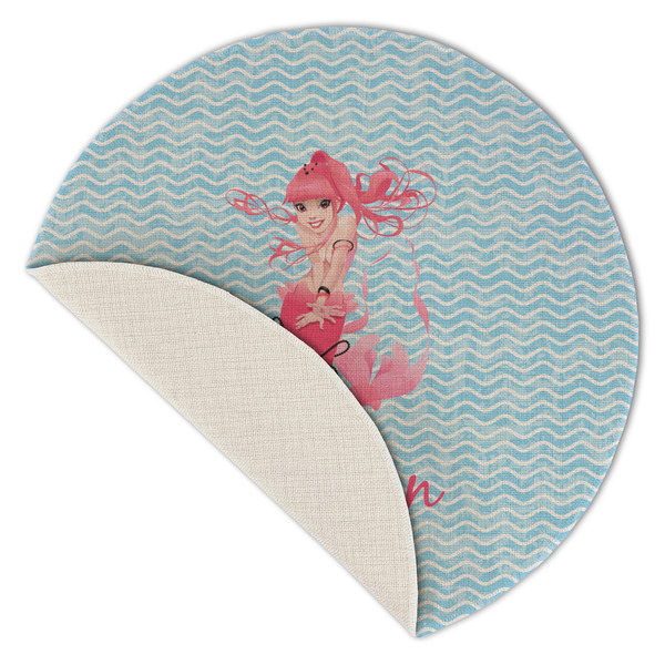 Mermaid Round Linen Placemats - Front (folded corner single sided)