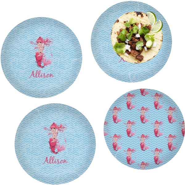 Custom Mermaid Set of 4 Glass Lunch / Dinner Plate 10" (Personalized)