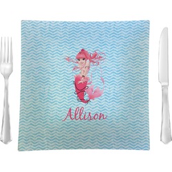Mermaid 9.5" Glass Square Lunch / Dinner Plate- Single or Set of 4 (Personalized)