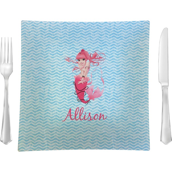 Custom Mermaid 9.5" Glass Square Lunch / Dinner Plate- Single or Set of 4 (Personalized)
