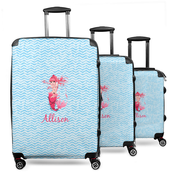 Custom Mermaid 3 Piece Luggage Set - 20" Carry On, 24" Medium Checked, 28" Large Checked (Personalized)