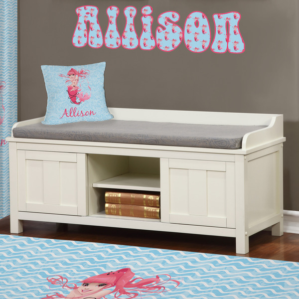 Mermaid Wall Name Decal Above Storage bench