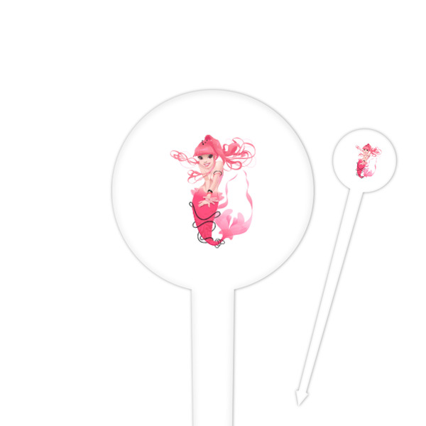 Custom Mermaid 4" Round Plastic Food Picks - White - Single Sided