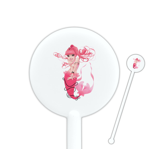 Custom Mermaid 5.5" Round Plastic Stir Sticks - White - Single Sided