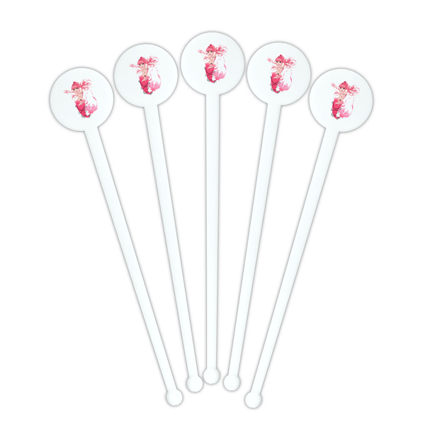 Mermaid White Plastic 7" Stir Stick - Round - Fan View