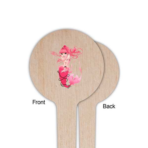 Mermaid Wooden 4" Food Pick - Round - Single Sided - Front & Back