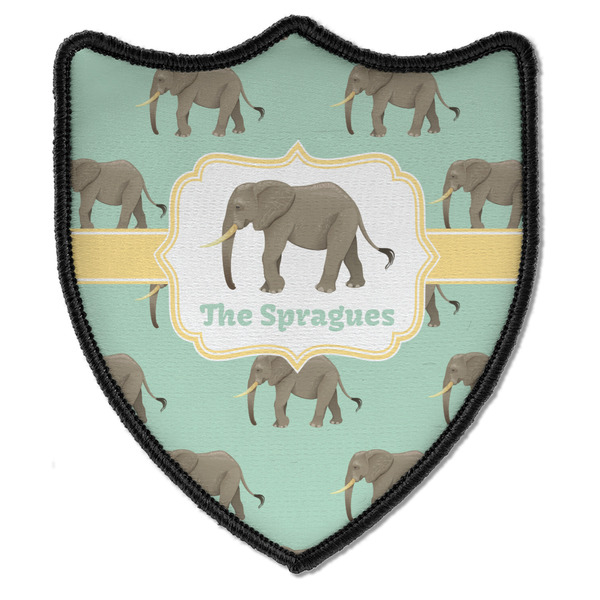 Custom Elephant Iron On Shield Patch B w/ Name or Text