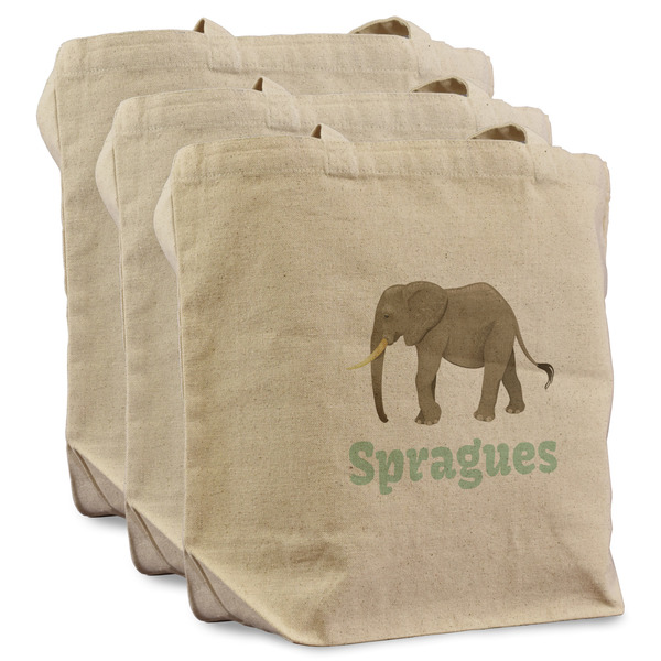 Custom Elephant Reusable Cotton Grocery Bags - Set of 3 (Personalized)