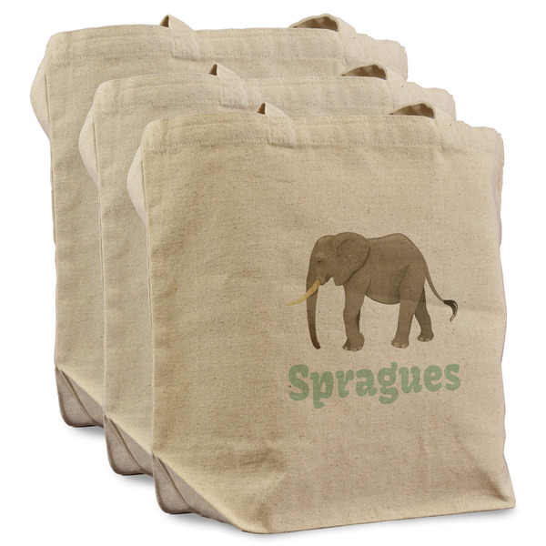 Elephant 3 Reusable Cotton Grocery Bags - Front View