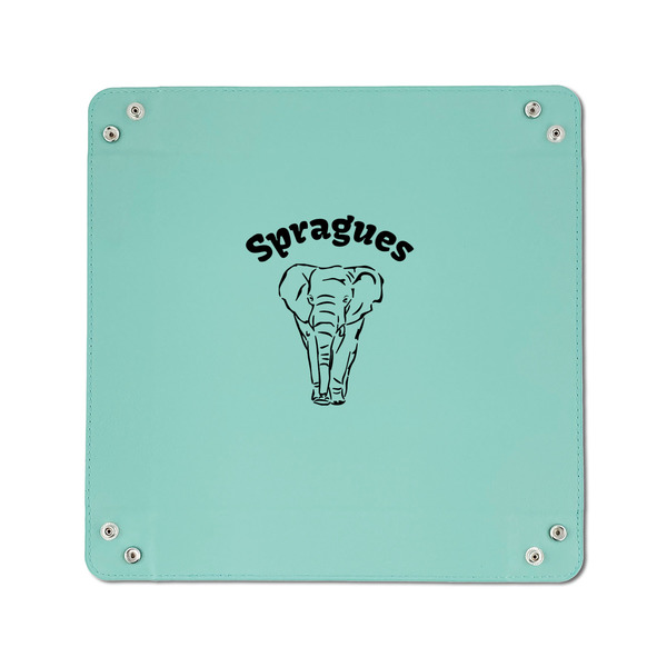 Elephant 6" x 6" Teal Leatherette Snap Up Tray - APPROVAL