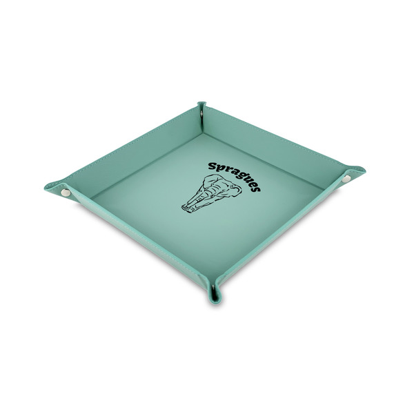 Custom Elephant 6" x 6" Teal Faux Leather Valet Tray (Personalized)