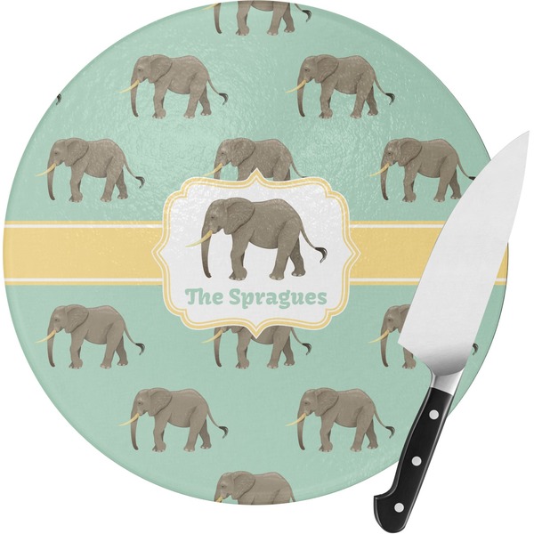 Custom Elephant Round Glass Cutting Board - Small (Personalized)