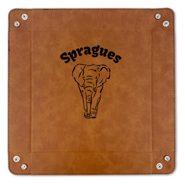 Elephant 9" x 9" Leatherette Snap Up Tray - APPROVAL (FLAT)