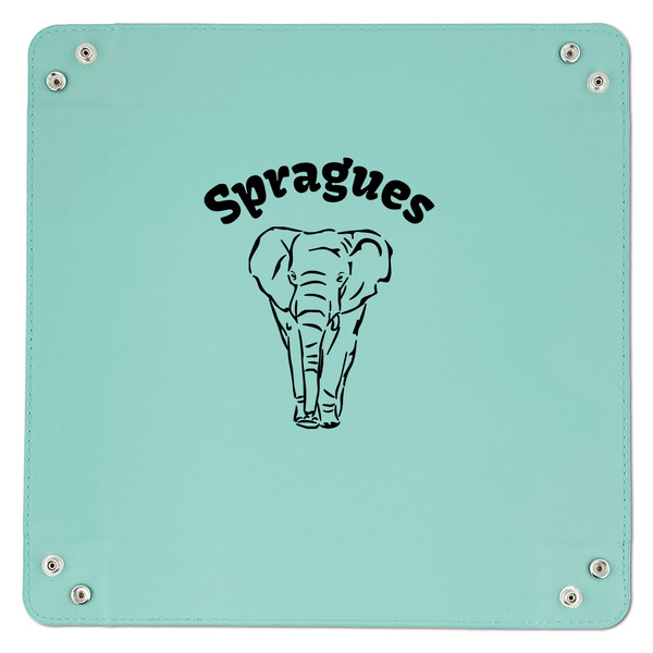 Elephant 9" x 9" Teal Leatherette Snap Up Tray - APPROVAL