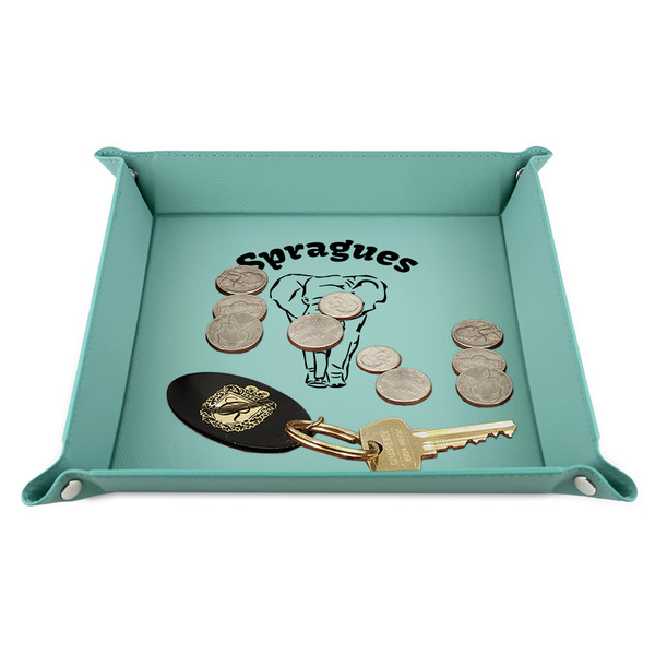 Elephant 9" x 9" Teal Leatherette Snap Up Tray - STYLED