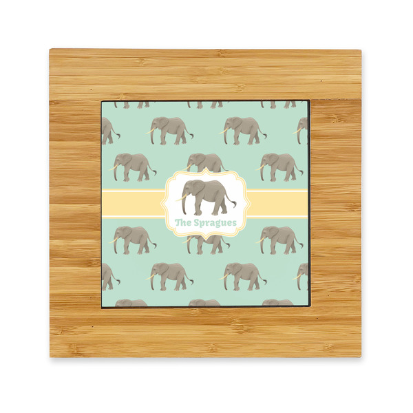 Custom Elephant Bamboo Trivet with Ceramic Tile Insert (Personalized)