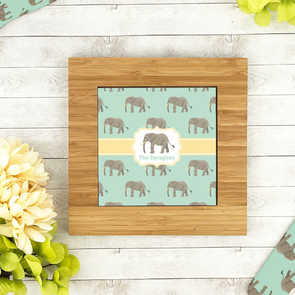 Elephant Bamboo Trivet with 6" Tile - LIFESTYLE