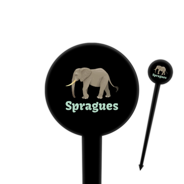 Custom Elephant 4" Round Plastic Food Picks - Black - Single Sided (Personalized)
