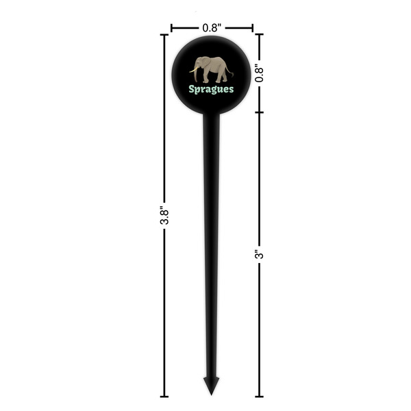Elephant Black Plastic 4" Food Pick - Round - Dimensions