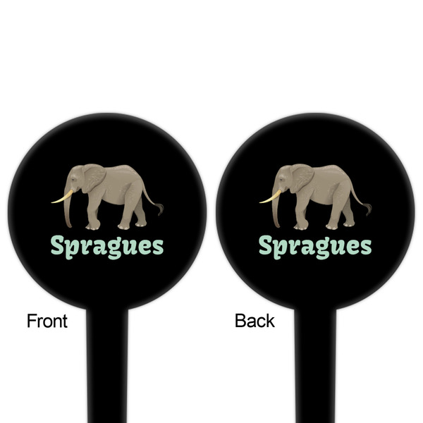 Elephant Black Plastic 4" Food Pick - Round - Double Sided - Front & Back