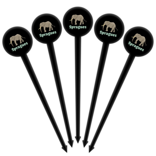 Elephant Black Plastic 4" Food Pick - Round - Fan View