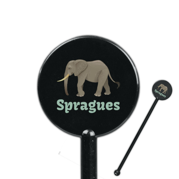 Custom Elephant 5.5" Round Plastic Stir Sticks - Black - Single Sided (Personalized)