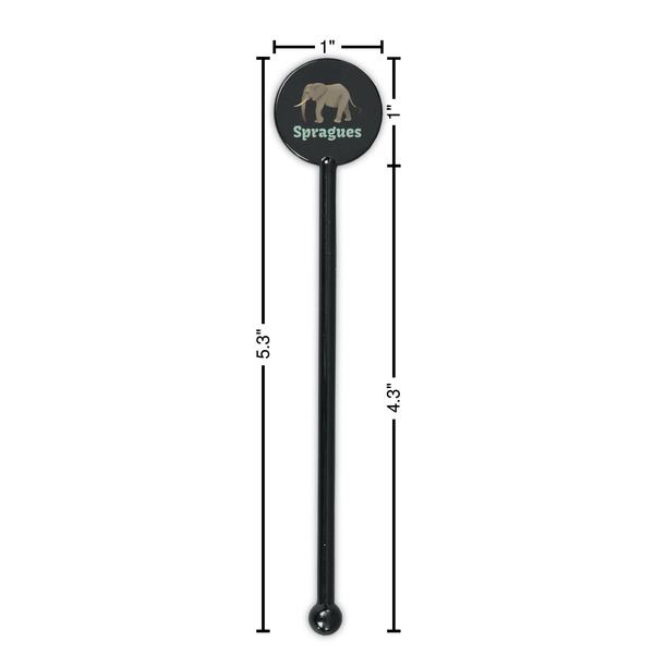 Elephant Black Plastic 5.5" Stir Stick - Round - Dimensions