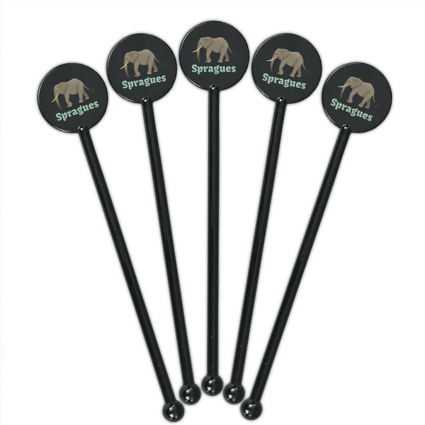 Elephant Black Plastic 5.5" Stir Stick - Round - Fan View