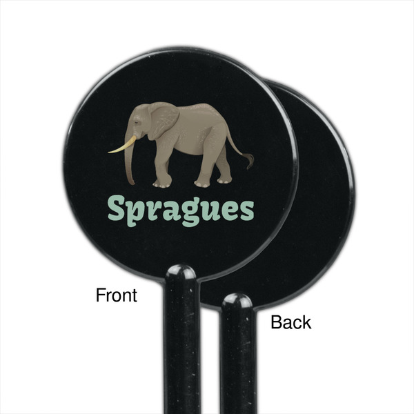 Elephant Black Plastic 5.5" Stir Stick - Single Sided - Round - Front & Back
