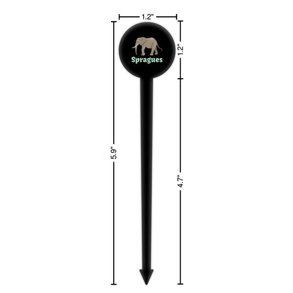 Elephant Black Plastic 6" Food Pick - Round - Dimensions