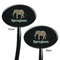 Elephant Black Plastic 7" Stir Stick - Double Sided - Oval - Front & Back