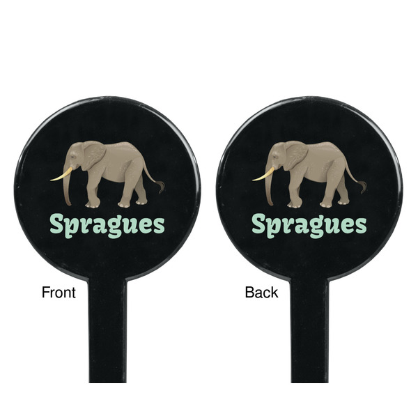 Elephant Black Plastic 7" Stir Stick - Double Sided - Round - Front & Back