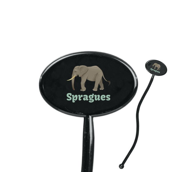 Custom Elephant 7" Oval Plastic Stir Sticks - Black - Double Sided (Personalized)