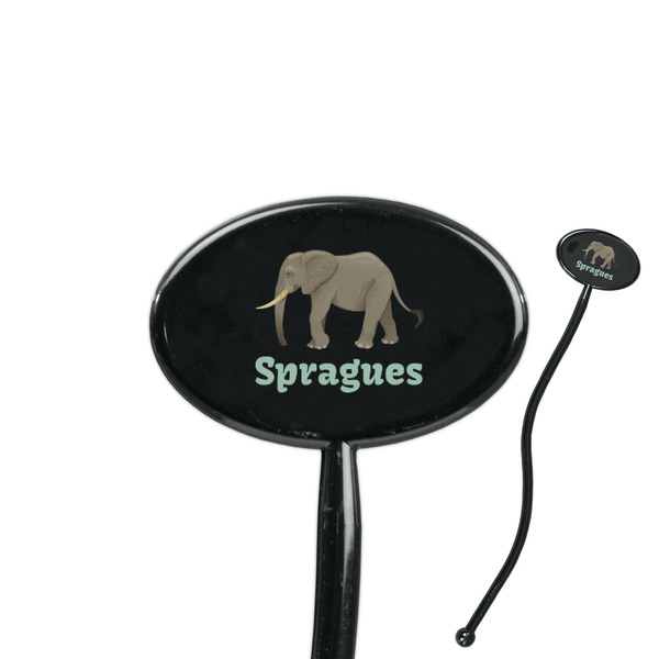 Custom Elephant 7" Oval Plastic Stir Sticks - Black - Single Sided (Personalized)