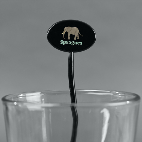 Elephant Black Plastic 7" Stir Stick - Oval - Main