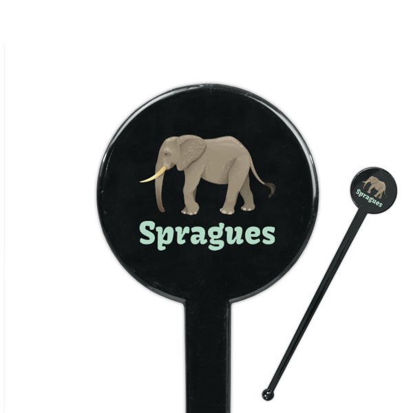 Custom Elephant 7" Round Plastic Stir Sticks - Black - Single Sided (Personalized)