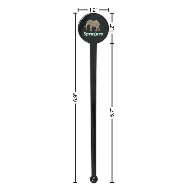 Elephant Black Plastic 7" Stir Stick - Round - Dimensions