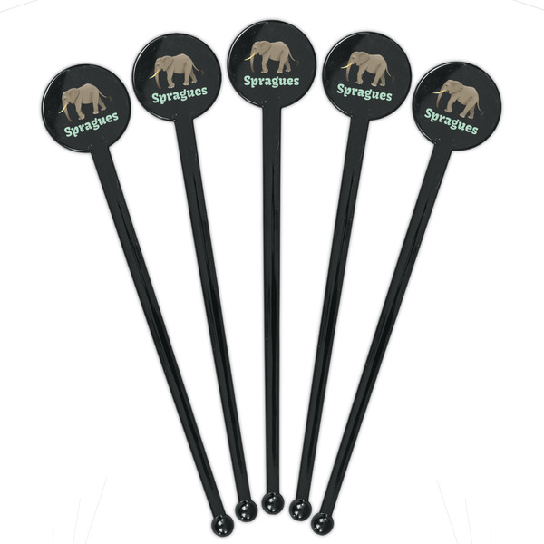 Elephant Black Plastic 7" Stir Stick - Round - Fan View