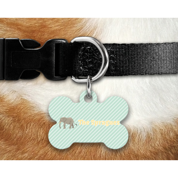 Elephant Bone Shaped Dog Tag on Collar & Dog