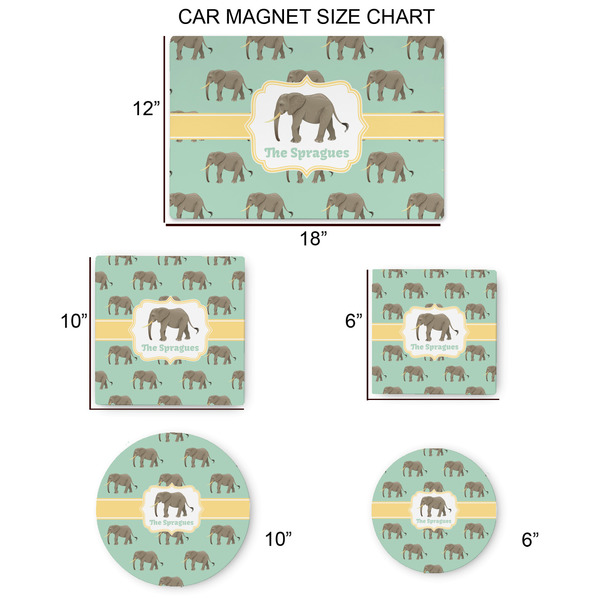 Elephant Car Magnets - SIZE CHART