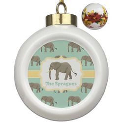 Elephant Ceramic Ball Ornaments - Poinsettia Garland (Personalized)