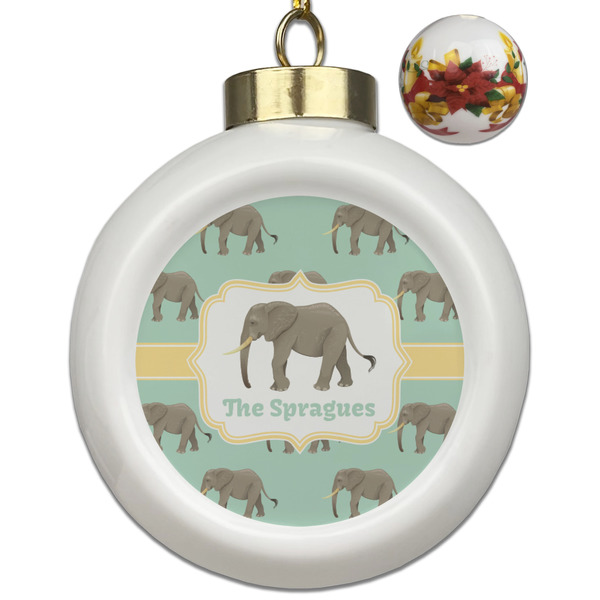 Custom Elephant Ceramic Ball Ornaments - Poinsettia Garland (Personalized)
