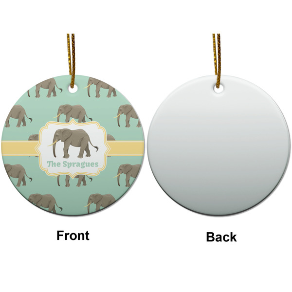 Elephant Ceramic Flat Ornament - Circle Front & Back (APPROVAL)
